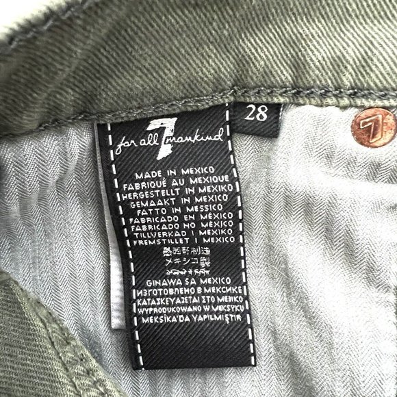 7 For All Mankind Size 28 Olive Army Green Shorts Frayed Mid- Rise - Picture 9 of 10